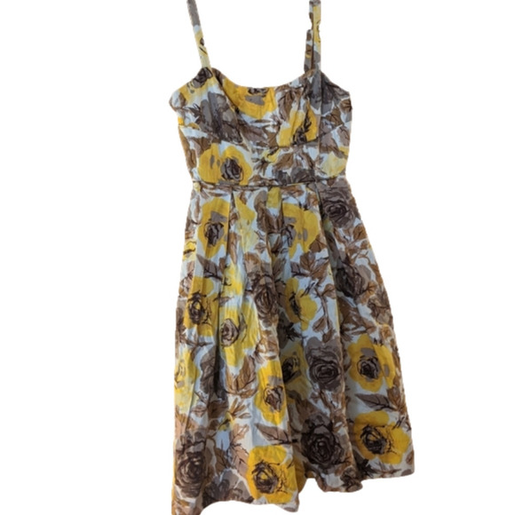 Maggy London Yellow Floral A-Line Cotton Dress 8 - Picture 7 of 8